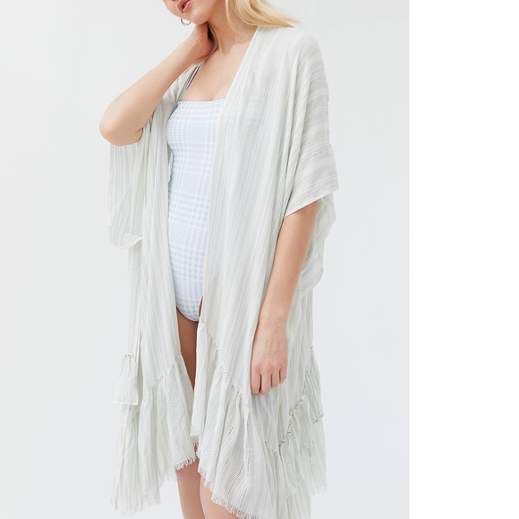 NEW UO striped ruffle duster/kimono/cover up - Picture 2 of 7